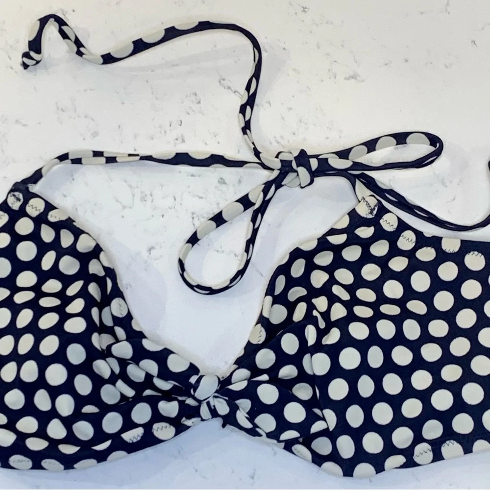 J. CREW Polka Dot Bikini Top Swim Navy Cream Size XL